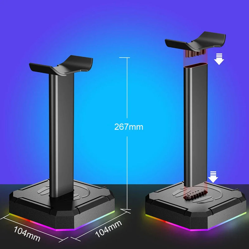 Suporte de Fone de Ouvido com Iluminação RGB – Organização, Estilo e Performance Gamer